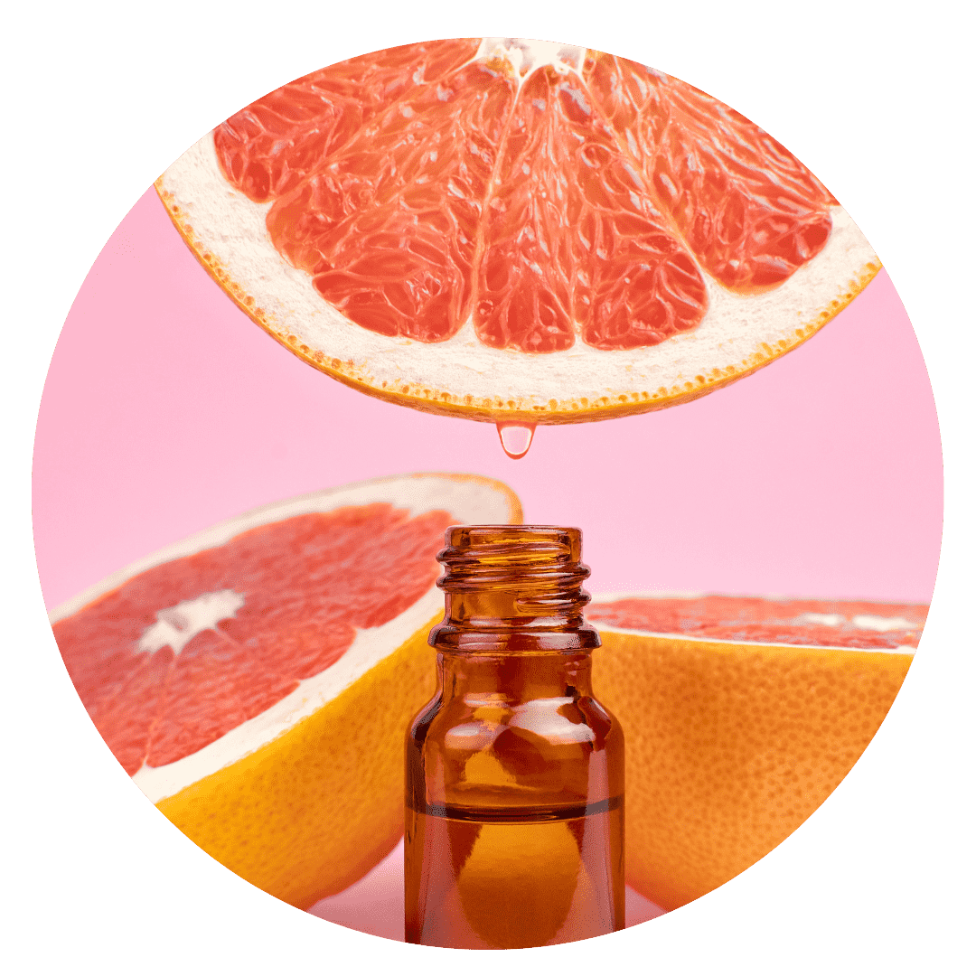 Graphic of Citrus fruits and essential oil bottle