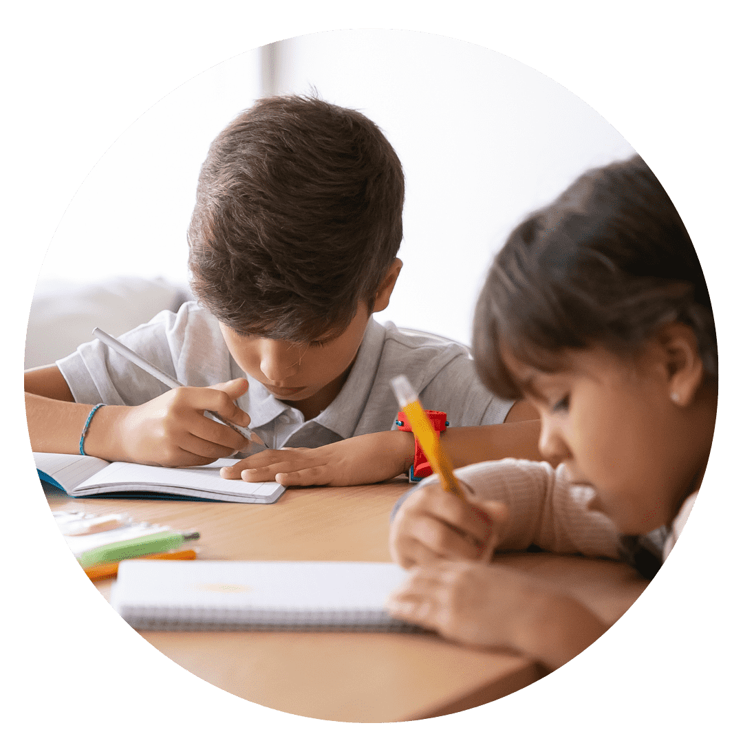 Graphic of two children doing homework