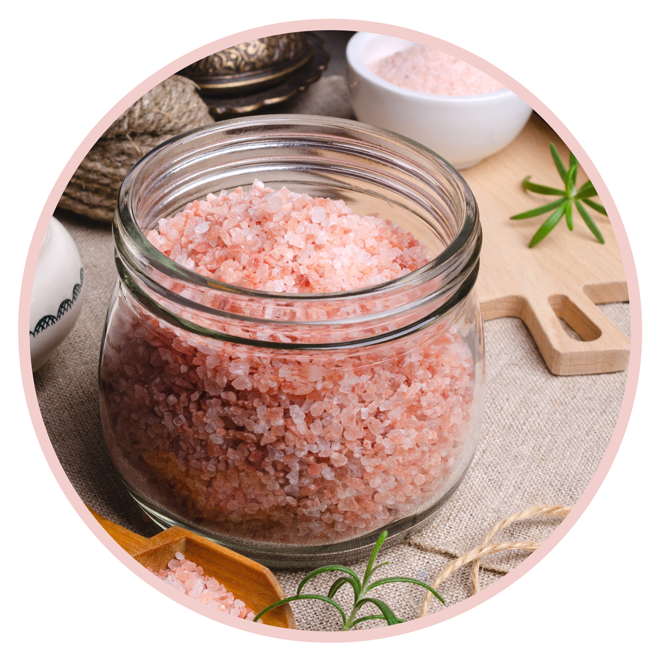 Image of  a glass jar of Essential Oil Salt